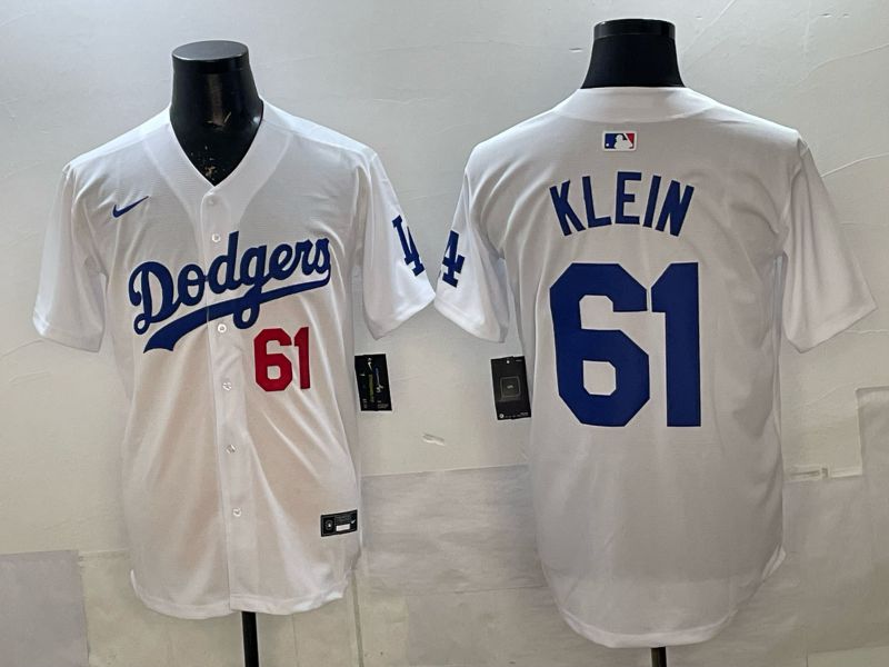 Men 2025 Nike Los Angeles Dodgers #61 Klein White Game MLB Jersey 04